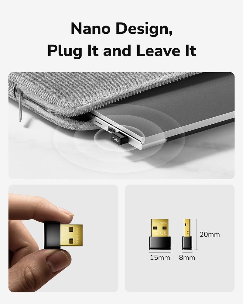 cudy USB Bluetooth Adapter for PC, Bluetooth 5.3 Dongle Receiver, Plug and Play, Nano Size, Supports Windows 11/10/8.1/7 for Desktop, Laptop, Printer - Image 5